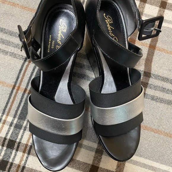 Robert Clergerie Black and Silver Wedge Sandals - Picture 16 of 16